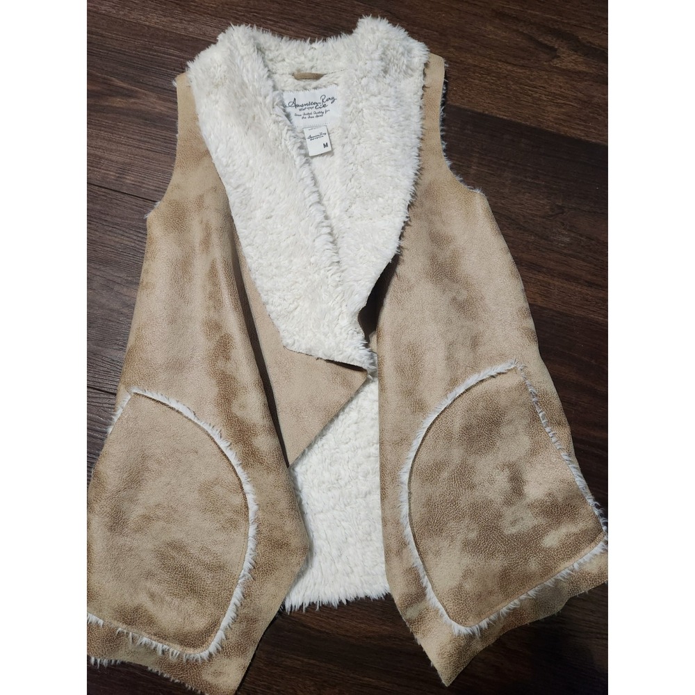 American Rag Cie Faux Suede Fur Lined Vest Womens M Tan Buckskin‎